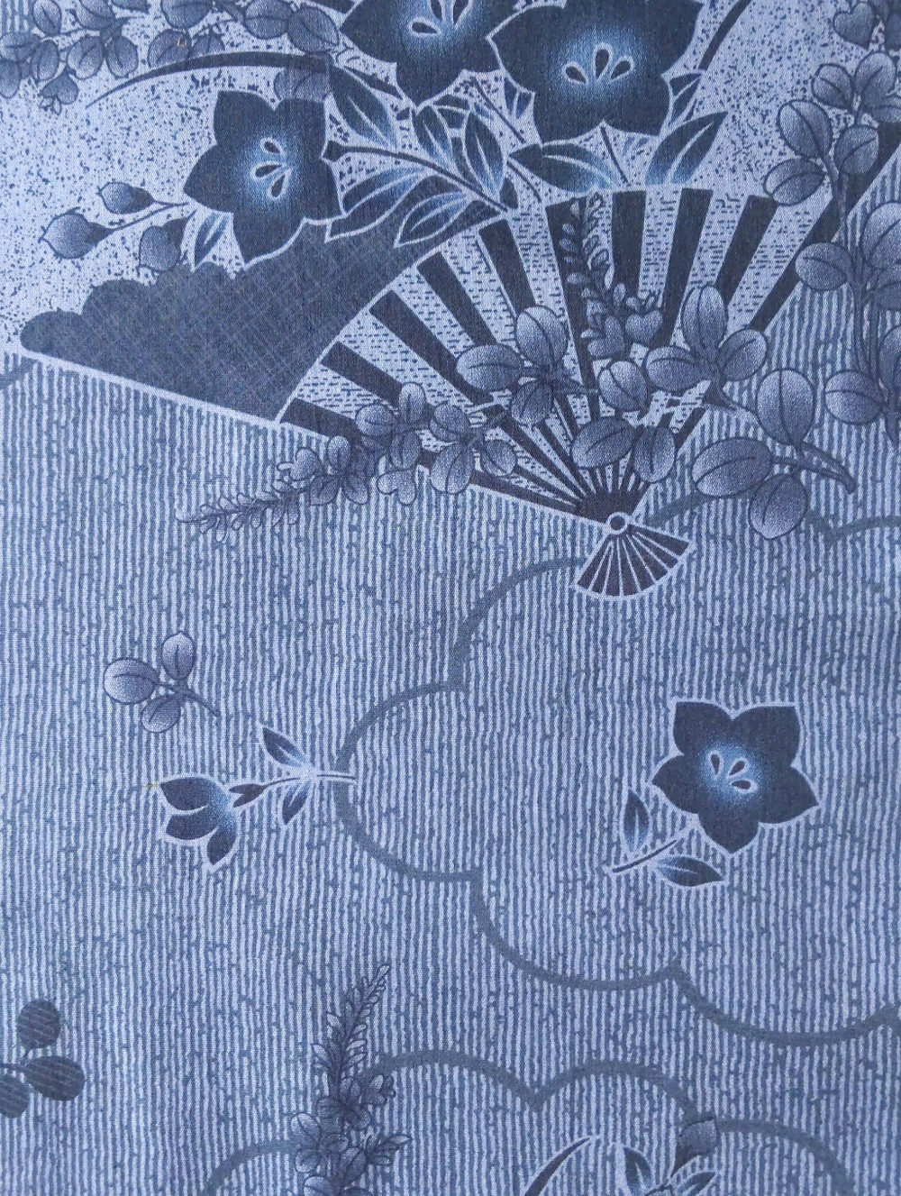 2.69 Yds "Kasuri" Japanese Blue Fan Floral Cotton Fabric